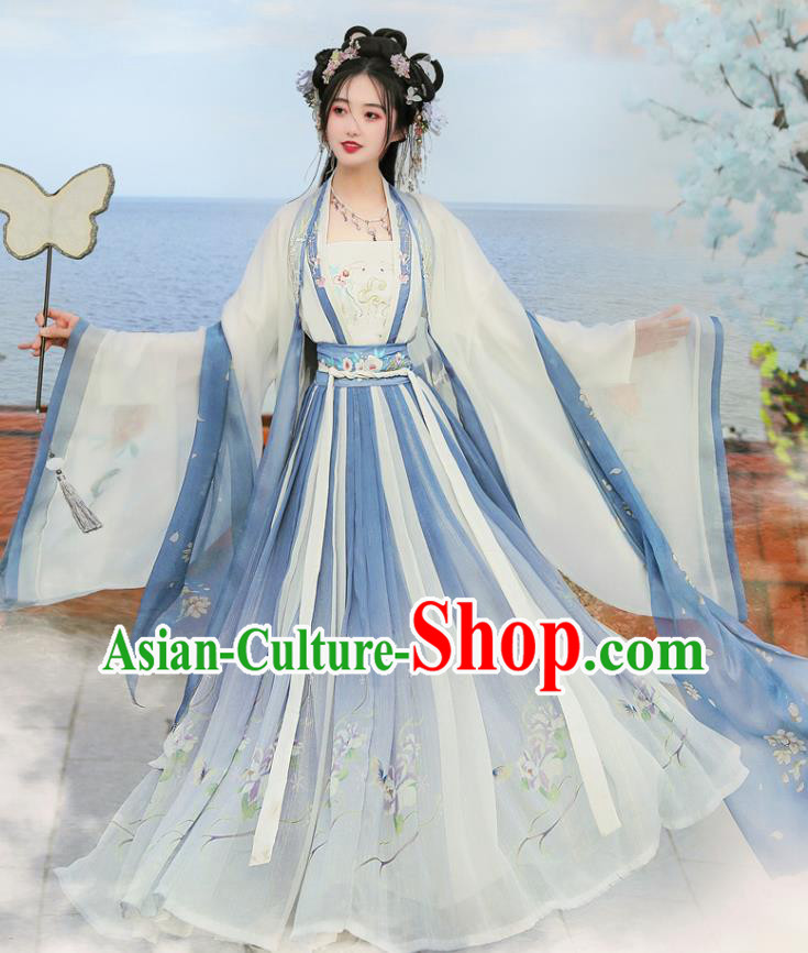 China Song Dynasty Royal Princess Clothing Traditional Ruqun Blue Hanfu Dress Ancient Fairy Costumes China Song Dynasty Royal Princess Clothing Traditional Ruqun Blue Hanfu Dress Ancient Fairy Costumes