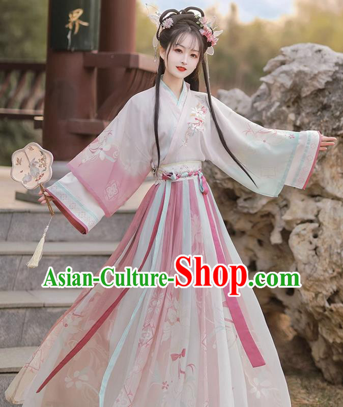 China Traditional Woman Pink Hanfu Dress Ancient Young Lady Costumes Jin Dynasty Prince Clothing