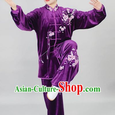 Chinese Wushu Competition Clothes Female Tai Chi Purple Velvet Suit Martial Arts Clothing Winter Taiji Quan Training Uniform