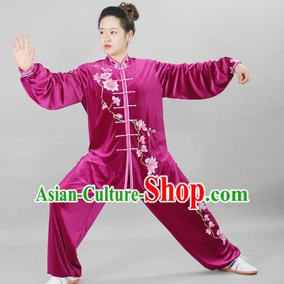 Chinese Female Kung Fu Megenta Suit Martial Arts Clothing Winter Tai Chi Training Uniform Taiji Chuan Clothes