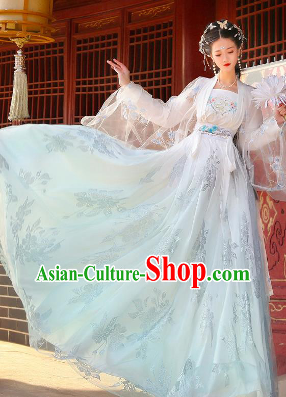 Chinese Ancient Fairy Costumes Song Dynasty Princess Clothing Traditional Embroidered Blue Hanfu Dresses Chinese Ancient Fairy Costumes Song Dynasty Princess Clothing Traditional Embroidered Blue Hanfu Dresses