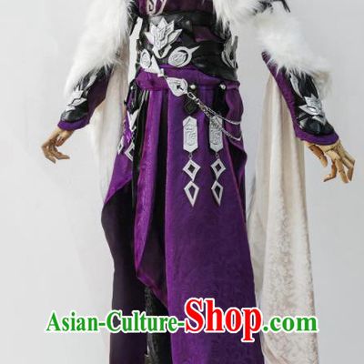 Top Jian Xia Qing Yuan Blade Woman Clothing Ancient Swordswoman Costumes Cosplay Heroine Purple Dress
