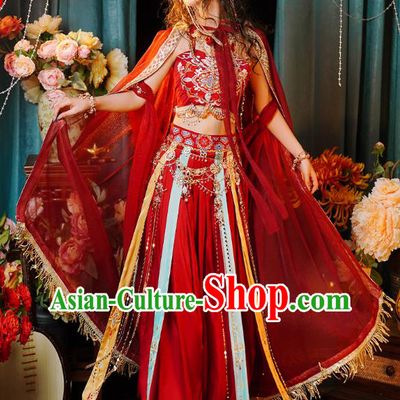 Ancient Ethnic Xi Yu Princess Clothing China Dunhuang Flying Apsaras Red Outfit Dance Lady Costumes