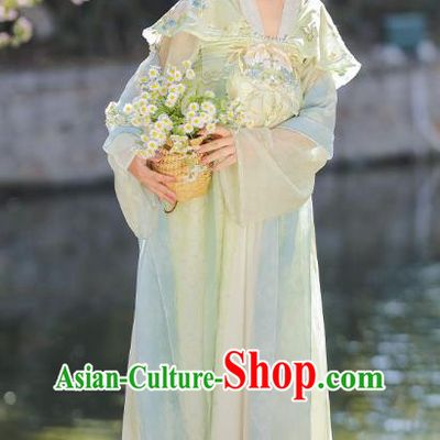 China Hanfu Green Dresses Ancient Young Lady Clothing Traditional Costumes