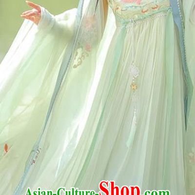 China Traditional Costumes Hanfu Green Dresses Ancient Lotus Fairy Clothing