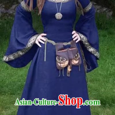 Witch Costume Cosplay European Medieval Retro Dress With Long Sleeves Round Collar And Slim Fit For Ladies Role Play