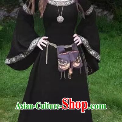 Witch Costume Cosplay European Medieval Retro Dress With Long Sleeves Round Collar And Slim Fit For Ladies Role Play