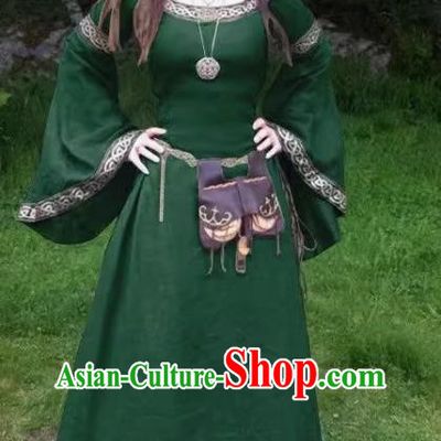 Witch Costume Cosplay European Medieval Retro Dress With Long Sleeves Round Collar And Slim Fit For Ladies Role Play
