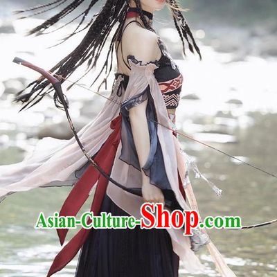 Ethnic Minority Costumes Exotic Hanfu Black Hani Printing Embroidery Silver Jewelry Complete Set