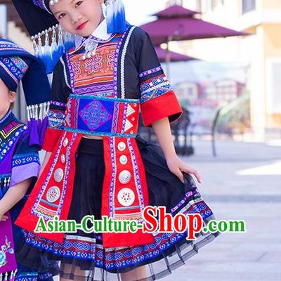 Zhuang Nationality Costumes Handmade Custom Minority Costumes For Girls