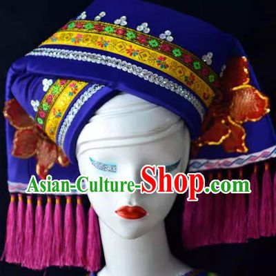 Guangxi Women Adult Minority Performance Hat Zhuang Nationality Folk Song Advanced Embroidery Handmade Headwear