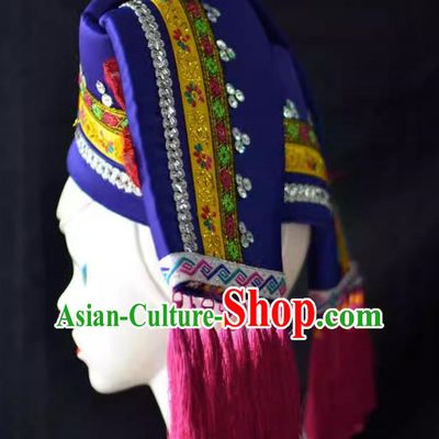 Guangxi Women Adult Minority Performance Hat Zhuang Nationality Folk Song Advanced Embroidery Handmade Headwear