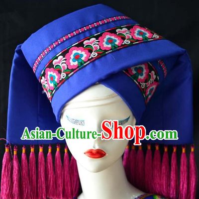 Guangxi Women Adult Minority Performance Hat Zhuang Nationality Folk Song Advanced Embroidery Handmade Headwear