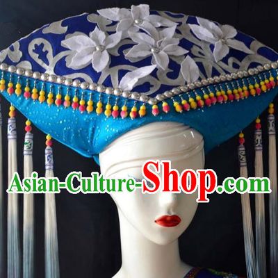 Guangxi Women Adult Minority Performance Hat Zhuang Nationality Folk Song Advanced Embroidery Handmade Headwear