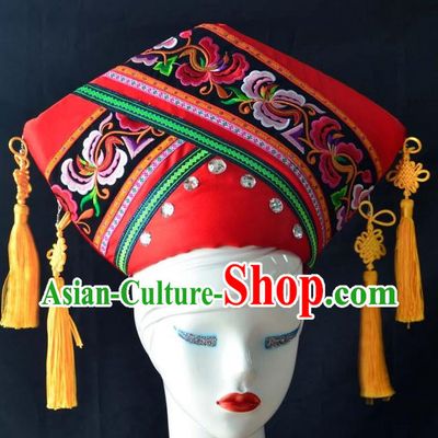 Guangxi Women Adult Minority Performance Hat Zhuang Nationality Folk Song Advanced Embroidery Handmade Headwear