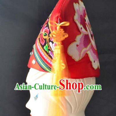Guangxi Women Adult Minority Performance Hat Zhuang Nationality Folk Song Advanced Embroidery Handmade Headwear