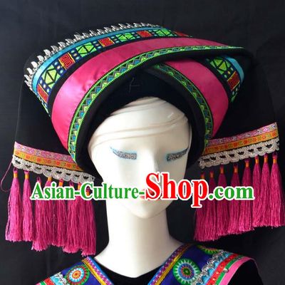 Guangxi Women Adult Minority Performance Hat Zhuang Nationality Folk Song Advanced Embroidery Handmade Headwear