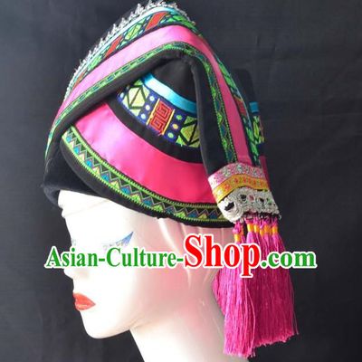 Guangxi Women Adult Minority Performance Hat Zhuang Nationality Folk Song Advanced Embroidery Handmade Headwear