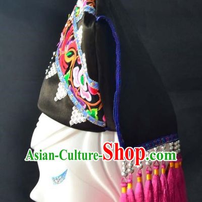 Guangxi Women Adult Minority Performance Hat Zhuang Nationality Folk Song Advanced Embroidery Handmade Headwear