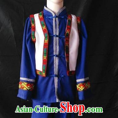 Children Ethnic Minority Performance Costumes Stage Costumes Blue Clothes Zhuang Costumes Long Sleeved Trousers Suit