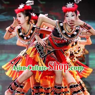Children Dance Performance Costumes Girls Miao Zhuang Yao Minority Performance Costumes