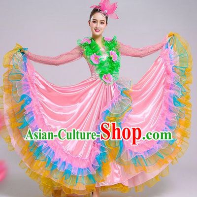 Big Swing Skirt Performance Costume Adult Female Modern Dance Opening Dance Flower Blooming Flourishing Petal Skirt Performance Costume Pink