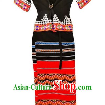China Ethnic Wa Minority Costume 2 Piece National Festival Activity Costume National Dance Performance Costume
