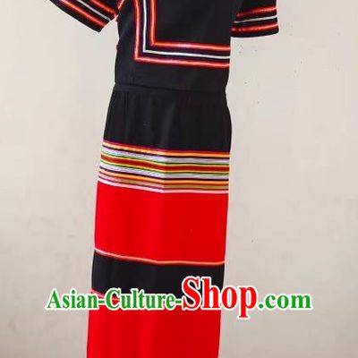 China Ethnic Wa Minority Nationality Costume 2 Piece National Festival Costume National Dance Performance Costume