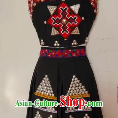 China Ethnic Yunnan Hani Minority Costumes National Festival Costumes Dance Performance Costumes