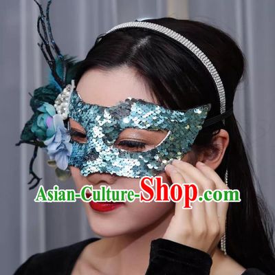 Venetian Green Flower Mask Feather Masked Singer Halloween Carnival Ball Party Mask