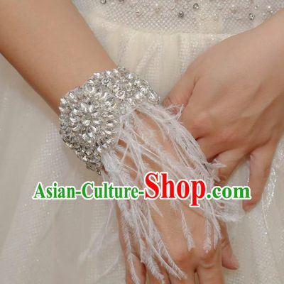 Vintage Luxury Dinner Party Feather Tassel Rhinestone Tiara Wedding Accessories Hair Accessories