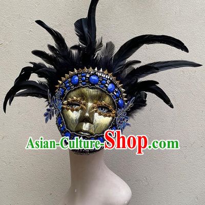 Indian Tribal Ethnic Feather Men's Mask Performance Art Catwalk Party Halloween