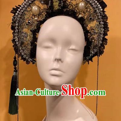 Our Lady's Crown Halo Headdress Exaggerated Design Catwalk Makeup Modeling Pearl Decoration
