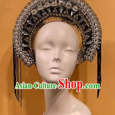 Our Lady's Crown Halo Headdress Exaggerated Design Catwalk Makeup Modeling Pearl Decoration