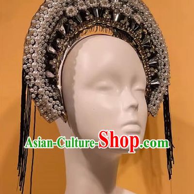 Our Lady's Crown Halo Headdress Exaggerated Design Catwalk Makeup Modeling Pearl Decoration