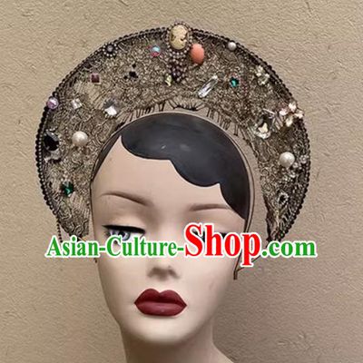 Our Lady's Crown Halo Headdress Exaggerated Design Catwalk Makeup Modeling Pearl Decoration