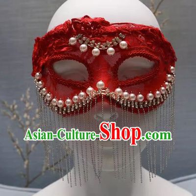 European And American Red Lace Retro Elegant Mystery Mask Tassel Covering Masquerade Halloween Carnival Party