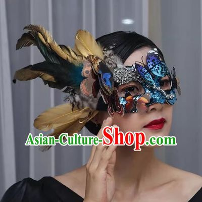 Exaggerated Venetian Green Flower Mask Feather Masked Singer Halloween Carnival Masquerade Party