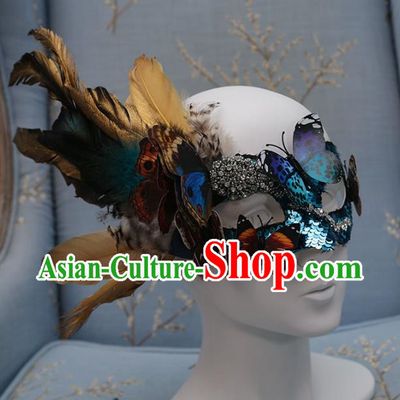 Exaggerated Venetian Green Flower Mask Feather Masked Singer Halloween Carnival Masquerade Party