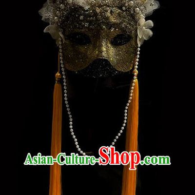 Chinese Hanfu Golden Tassel Mask Halloween Party Prom Mask