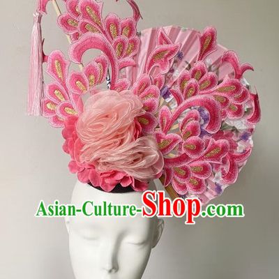 Chinese Style Blue And White Fan Shaped Porcelain Ancient Style Catwalk Model Competition Photography Exaggerated Headdress Hair Accessories