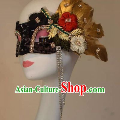 Chinese Style Embroidery Golden Feather Mask Masquerade Singing Halloween Face Makeup