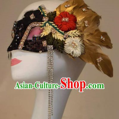 Chinese Style Embroidery Golden Feather Mask Masquerade Singing Halloween Face Makeup
