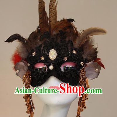 Ethnic Style Feather Brown Mask Performance Halloween Fashion Party Mysterious Half Face Accessories COS