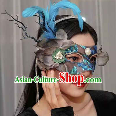 Venetian Green Flower Mask Feather Masked Singer Halloween Carnival Ball Party Mask