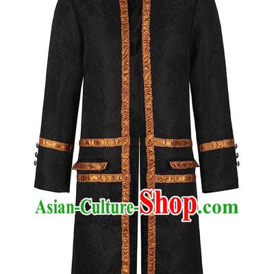 Medieval Black Jacquard Jacket Male Cosplay Old Aristocratic Court Coat Dark Gold Edging Collar Stand-Up Costume