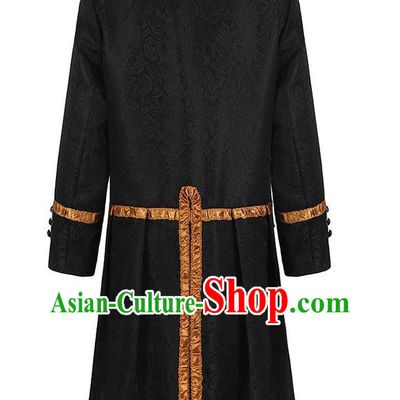 Medieval Black Jacquard Jacket Male Cosplay Old Aristocratic Court Coat Dark Gold Edging Collar Stand-Up Costume