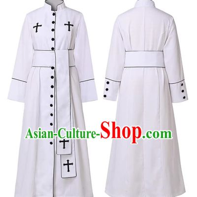 Clergy Performance Costume Stand Collar Long Sleeve Solid Color Cosplay Roman Cathedral Breasted Robe Halloween