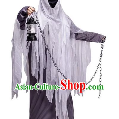 Halloween Masked Ghost Costume Adult Cosplay Horror Ghost Rag Gray Robe Haunted House Prop Costume
