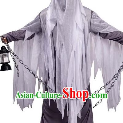 Halloween Masked Ghost Costume Adult Cosplay Horror Ghost Rag Gray Robe Haunted House Prop Costume